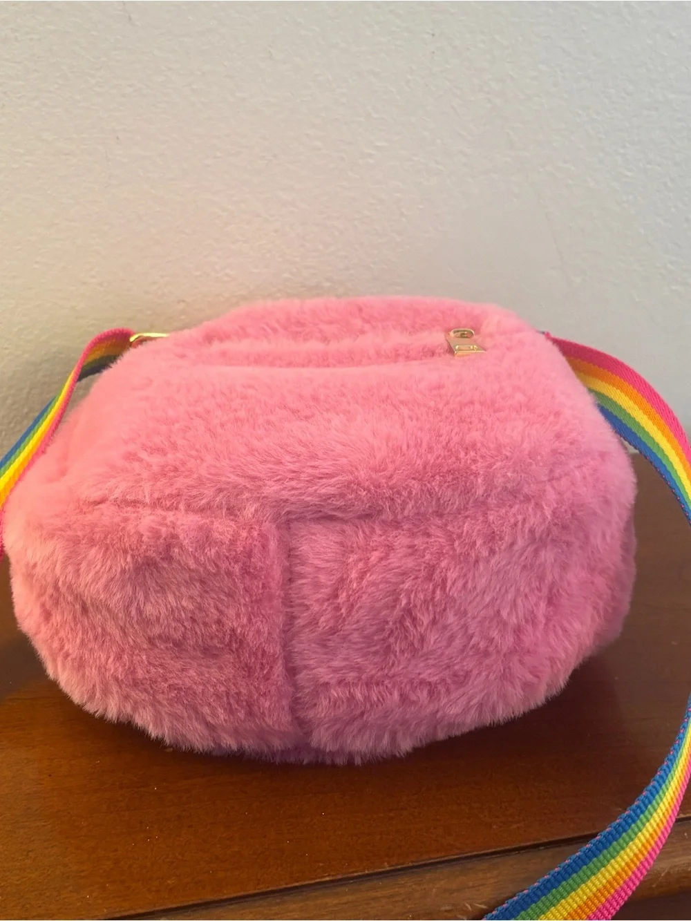 Care Bears Cheer Bear Pink Plush Crossbody Bag Rainbow Strap NWOT